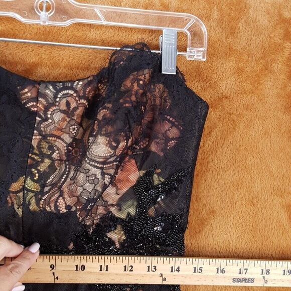 MARCHESA NOTTE Womens Sheath Dress Small Black Strapless Floral Lace Beaded Silk - Picture 11 of 13
